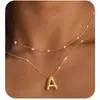 Colar de Corrente para Clavícula com Pingente de Bolha de 26 Letras Estilo Europeu e Americano Camadas de Contas Banhado a Ouro Tendência