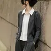 2026 Top de Punto Falso de Dos Piezas para Mujer Casual Adelgazante Manga Larga POL0 Cárdigan Gris Camello Avena
