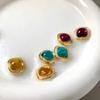 "Esmalte del Crepúsculo" Retro Nicho Combinan con Todo Sentido de Alta Gama Amarillo Ámbar Pendientes de Cristal Pendientes con Clip de Silicona para Oreja Femenina