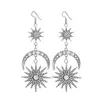 Brincos de Sol e Lua Estilo Barroco Europeu e Americano Transfronteiriços, Tiara Brilhante de Halo Estrela de Seis Pontas em Camada Dupla, Brincos Longos Brilhantes com Pedras de Diamante