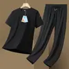 Nuevo Conjunto de Seda Helada de Manga Corta para Hombre de Verano, Atuendo de Dos Piezas para Hombre, Camiseta, Pantalones Largos, Pantalones Cortos, Conjunto Casual Deportivo