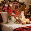Funda de almohada navideña de estilo americano con muñeco de nieve, funda para cojín de sofá de lino estampado de invierno, cojín de dormitorio