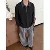 Outono de 2026 Novo Masculino Blusa Tricô POLO Manga Longa Color Block Gola Lapela Estilo Esportivo Retrô Simples Tamanho Plus