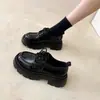 Zapatos de Cuero de Suela Gruesa Estilo Británico para Mujer 2024 Nueva Primavera Combinan con Todo Negro Jk Zapatos de Una Capa Plataforma Mocasines Mocasines Ins a la Moda