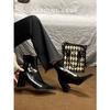 Botines de Charol de Tacón Alto para Mujer 2025 Otoño e Invierno Estilo Nuevo Botas Delgadas de Tacón Grueso Punta Fina Estilo Británico A media pantorrilla Botas Martin Adelgazantes