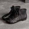 Zapatos planos de pierna de piel de vaca de primera capa nueva Shanghai Jiejie Sandalias de plataforma alta con orificios calados Sandalias cómodas para combinar con todo
