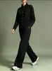 Conjunto de Sudadera Cardigan de Color Sólido con Cuello Alto y Pantalones de Pierna Ancha para Mujer, Moda Europea y Americana 2026, para Mujeres Independientes