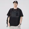 Camiseta de Verano 2025 de Peso Pesado Retro a la Moda de Manga Corta para Hombre Americana Holgada Talla Grande Top de Media Manga Negro Camiseta de Cuello Redondo