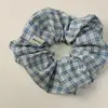 Elástico de Cabelo Listrado Azul Xadrez Estilo Coreano, Faixa de Cabelo Xadrez para Mulheres, Faixa Doce para o Início da Primavera, Acessório de Cabelo Esponjoso de Cano Alto