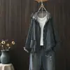 Cardigan com estampa floral artística para mulheres, com capuz, modelagem solta, 100% algodão, jaqueta leve, casaco de proteção solar, casaco casual estilo vintage