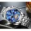 Reloj Mecánico Puro Correa de Acero Sólido Acero Inoxidable Totalmente Automático Reloj de Hombre de Gama Alta Reloj Mecánico Transparente Totalmente Calado para Hombre
