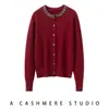 Gris Clásico Moderno Versátil Cuello de Pico Cuello Redondo con Perlas Cardigan de Punto de Cachemira Temporada Otoño Invierno