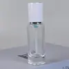 Botella de Vidrio para Base 30ml Transparente Recta Redonda Fondo Grueso Botella con Bomba de Presión para Loción Sérum Botella Vacía de Recarga Cosmética