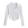 Outono e inverno 260g cor sólida modal canelado manga longa camiseta feminina top 2026 gola polo base shirt curta