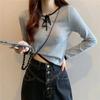 Roupas de Outono Transfronteiriças Nova Camisa Básica de Tricô Cinza Design Feminino Nicho Chique Curta Doce e Picante Top Ins Trbottom