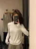 Liquidação, Sem Devoluções ou Trocas. Camiseta Básica de Manga Longa para Mulheres, Estilo Minimalista Outono/Inverno, Tecido Escovado com Costura Aparente, Gola Meia-Alta 92619