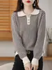 Top de Punto para Mujer con Cuello Polo de Tres Botones, Sencillo y Elegante, Corte Ajustado, Versátil para el Trabajo, Color Sólido, Transpirable, Top Casual