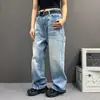 Pantalones vaqueros vintage desgastados con pliegues, estilo americano, talla grande, para mujer, de verano, largos hasta el suelo, finos, holgados, rectos, de pierna ancha
