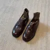 Versão em pele de ovelha~mocassins slip-on retrô em couro genuíno com saltos grossos para mulheres, sapatos casuais para o dia a dia, sapatos pequenos de couro estilo JK britânico