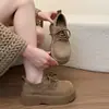 Zapatos casuales de plataforma con cordones y suela gruesa para mujer petite, moda versátil retro de otoño 2026, zapatos de vestir de punta ancha