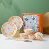 Juego de cuencos y platos de cerámica con forma de corazón de color naranja, vajilla sencilla, pequeña y fresca, caja de regalo con actividades de apertura con mano, regalo comercial al por mayor