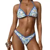 2027 Novo Maiô Duas Peças Estilo Europeu e Americano com Estampa Floral Transfronteiriça para Mulheres, Biquíni com Amarração no Pescoço, Huludao Swimwear