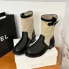 Botas de Moda Estilo Europeo Hasta la Pantorrilla para Mujer 2026 Otoño Nuevas Suela Gruesa Tacón Alto Hebilla Punta Redonda Diseño de Costuras Botas