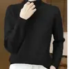 Ropa de Otoño e Invierno Top de Color Sólido de Cuello Semi Alto Capa Interior Suéter Pulóver para Mujer Tejido Corto Holgado Capa Base Manga Larga Versátil