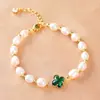 Pulsera de Perlas de Agua Dulce con Abalorios Estilo Ins Dongdaemun Corea del Sur Trébol de Cuatro Hojas para Novias Pulsera Elegante para Manos de Mujer
