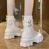 Botas Blancas Estilo Similar de Zhao Liying para Mujer, Botines Cortos de Moda Ins Estilo Británico con Suela Gruesa 2025 Nuevas Botas de Motociclista