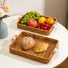 Cesta de Mimbre Sintético para Pan Estilo Japonés Bandeja de Frutas Almacenamiento en Casa Cesta de Pan Exhibición en Sala de Estar Cesta de Almacenamiento Tejida Cesta de Picnic