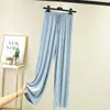 Novo modelo primavera e verão calça casual drapeada de cor sólida de modal de cintura alta para mulheres, calça longa solta, calça pantalona, calça comprida