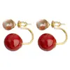 Aretes de Perla Roja para el Año de Tu Nacimiento, Aretes de Diseño Exquisito y Versátil, Aretes Redondos de Diseño Retro Simple