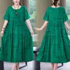 Vestido para Mulheres, Comprimento Médio, Vestido de Verão para Mãe, Vestido Longo de Algodão e Seda Acima do Joelho, Roupa para Mulheres de Meia-Idade, Vestido de Praia Curto-Manga Tamanho Grande para Mulheres