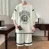 Roupas de Verão Bonitas e Estilosas para Adolescentes, Conjuntos de Verão para Estudantes do Sexo Masculino, Conjuntos de Duas Peças de Manga Curta para Meninos Fortes, Camisetas Soltas de Verão