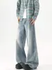 Jeans Lavados Azules de Moda para Hombre Verano Estilo High Street Versátiles Casuales Pantalones de Pierna Ancha Pantalones Americanos Sueltos de Pierna Ancha