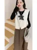 Recomendado superventas~ Diseño elegante, chaleco de punto con corbata de bufanda de seda para mujer, adecuado para primavera y otoño, se puede usar como capa exterior, versátil top sin mangas