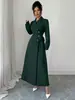 Ropa Femenina Transfronteriza Europea y Americana Otoño/Invierno 2026 Solapa Manga Larga Cintura Ceñida Larga para Viaje Estilo Traje Gabardina Abrigo