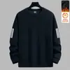 Moletom com forro de fleece masculino, estilo outono e inverno, gola redonda, manga longa, blusa básica, top versátil casual solto, roupas masculinas