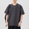 Ropa para Hombre Fengshe/Camiseta de Color Sólido 260g, Manga Larga/Manga Corta, Tejido Funcional, Corte Holgado, Versátil, Cuello Redondo, Camiseta de Manga Tres Cuartos