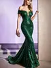 2026 Transfronteiriço Novo Lantejou Elegante para o Dia a Dia Cor Sólida Cintura Média Ombro a Ombro Elegante Cor Sólida Longo Vestido de Festa Vestido de Noite