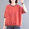 Camiseta básica de algodão e linho 130g, corte solto. Estampa termocolante impressa, estilo regular, outro China