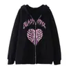 Sudadera con capucha estilo Grunge Oversize Hueso Calavera Oscuro Retro Hip-Hop 2025 para Hombres y Mujeres con Cremallera