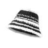 Gorro de pescador cálido de otoño e invierno para mujer, estilo japonés, con rayas de colores contrastantes, gorro de lavabo de punto grueso, gorro esponjoso sencillo de estilo coreano.