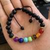 Pulseira de Joias de Liga de Sete Veias Mais Vendida Transfronteiriça Pedra Vulcânica Colorida Turquesa Olho de Tigre Yoga Tecida