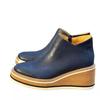 Botines de Cuña Talla Grande para Mujer Otoño e Invierno 2021 Nuevos Planos Europeos y Americanos Cremallera Lateral Punta Redonda Color Sólido Botines Naked Botas de Cuero de Suela Gruesa