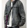 Chaqueta de Mezclilla Lavada con Efecto Desgastado y Bolsillo con Cremallera, Estilo Retro Americano, Nueva para Hombre en Otoño, Denim Moderno y Fresco para Hombres y Mujeres