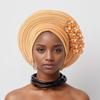 Amazon Flor Adhesiva Industria Pesada Seda Brillante Gorro de Solapa Fiesta de Boda Nigeria aoto gele Puntera
