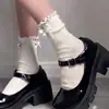 Meias de Cano Médio com Laço de Renda e Pérolas Lolita Doce Emagrecedoras Fofas Versáteis de Verão