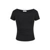 Design Sense Niche Swing Collar Top Camiseta feminina de manga curta Pure Desire Ombro curto Irregular Hot Girl Slim-fit Slimming Verão